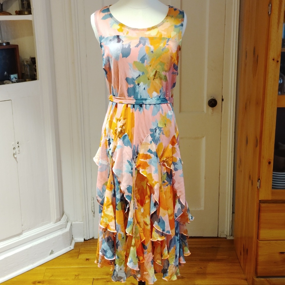 Robbie Bee Sleeveless Ruffle Tie Waist Dress